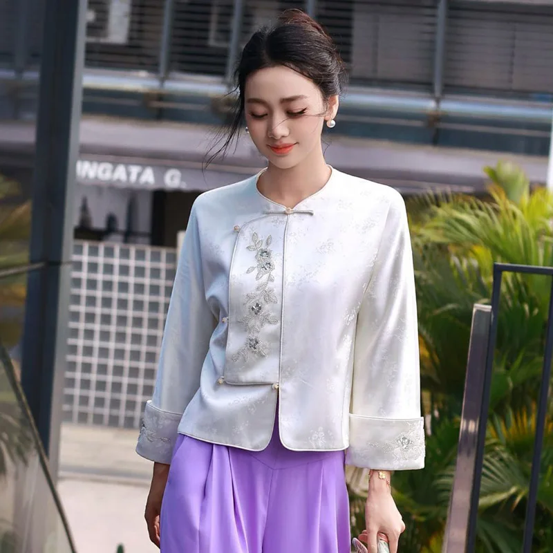 High-end Spring Women Acetate Top Retro Jacquard Embroidery Elegant Lady Loose Beading Jacket Traditional Chinese Garments S-XXL
High-end Spring Women Acetate Top Retro Jacquard Embroidery Elegant Lady Loose Beading Jacket Traditional Chinese Garments S-XXL