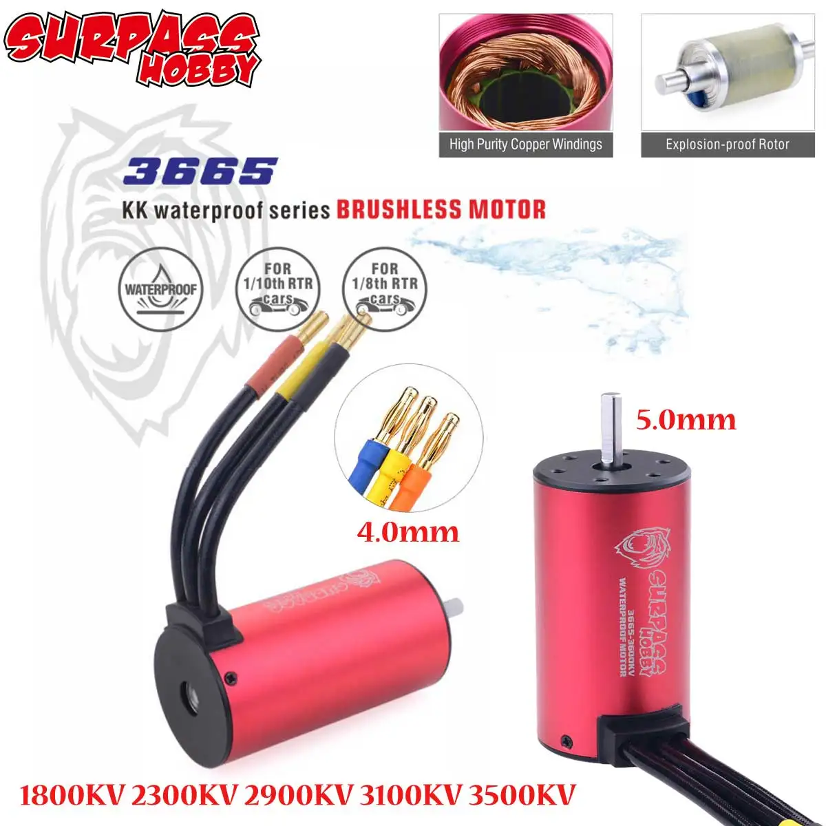 Surpass Hobby KK 3665 Waterproof Brushless Motor 1800/2300/2900/3100/3500KV for 1/8 1/10 RC Car Drift Racing Off-Road Truck
Surpass Hobby KK 3665 Waterproof Brushless Motor 1800/2300/2900/3100/3500KV for 1/8 1/10 RC Car Drift Racing Off-Road Truck
