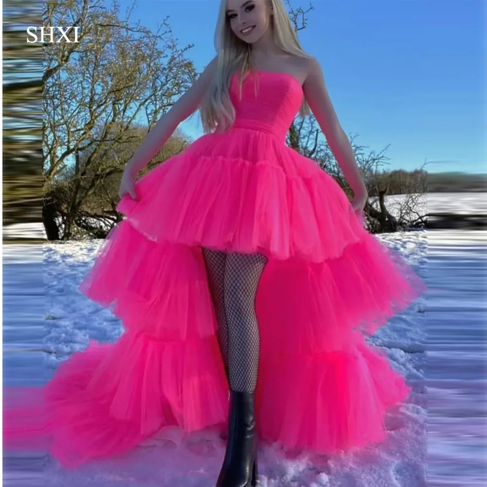 SHXI Vibrant Neon Pink Strapless Evening Dress Fitted Bodice Multi Layer Asymmetrical Tulle Skirt Back Bow Party Gown Customized
SHXI Vibrant Neon Pink Strapless Evening Dress Fitted Bodice Multi Layer Asymmetrical Tulle Skirt Back Bow Party Gown Customized