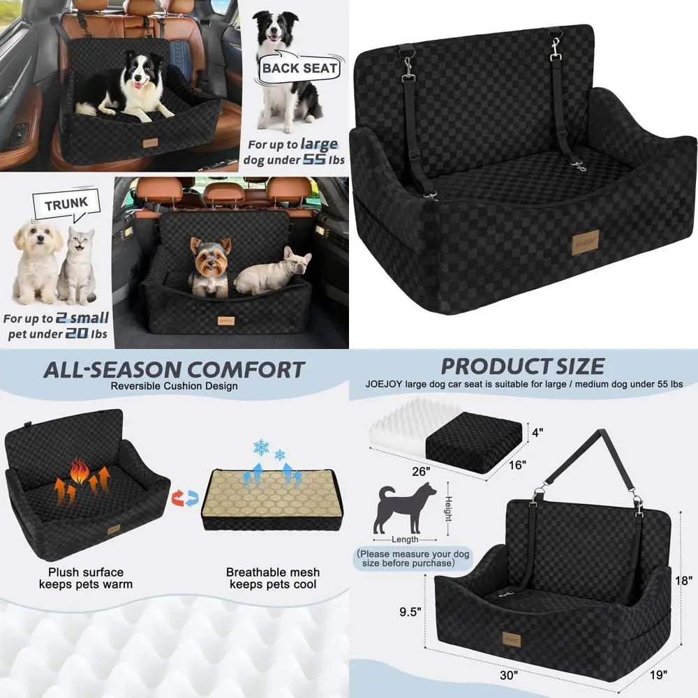 Reversible Dual-Sided Travel Car Bed for Medium/Large Dogs, Memory Foam, Washable, Up to 55 lbs or 2 Small Dogs, 2 Safety Leashe
Reversible Dual-Sided Travel Car Bed for Medium/Large Dogs, Memory Foam, Washable, Up to 55 lbs or 2 Small Dogs, 2 Safety Leashe