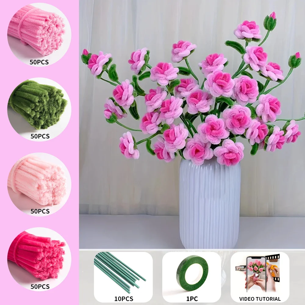 211 Multi-head Rose Pipe Cleaner Set, containing 200 pipe cleaners, 10 flower stems, 1 roll of tape, upgraded DIY crafts set
211 Multi-head Rose Pipe Cleaner Set, containing 200 pipe cleaners, 10 flower stems, 1 roll of tape, upgraded DIY crafts set
