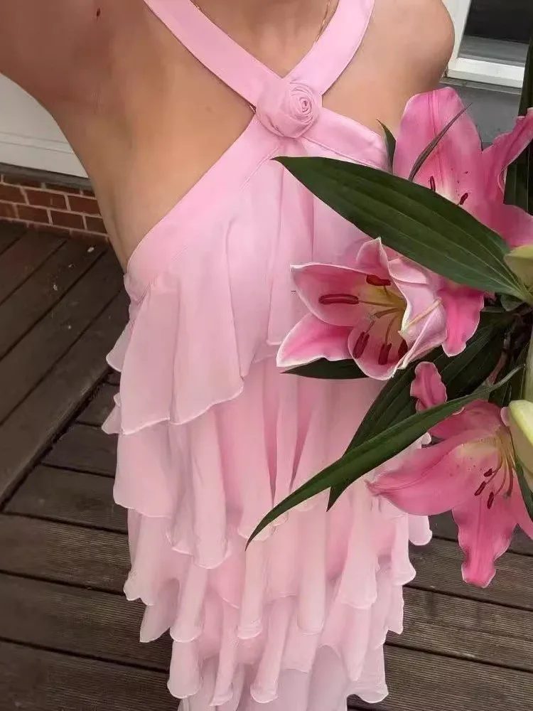 Sexy Pink Suspender Cake Dress Women Elegant Backless V Neck Sleeveless Long Dresses 2025 New Summer Fashion Loose Party Robes
Sexy Pink Suspender Cake Dress Women Elegant Backless V Neck Sleeveless Long Dresses 2025 New Summer Fashion Loose Party Robes