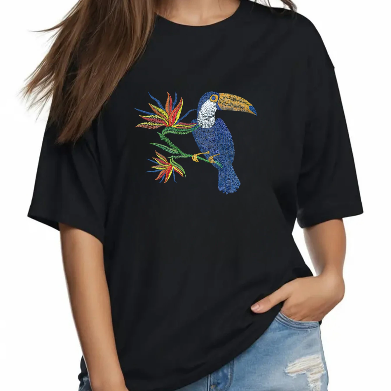 1PC Women's New Process Imitation Embroidery, Flower And Bird Print T-Shirt Machine Washable Casual Round Drop Cuff Top
1PC Women's New Process Imitation Embroidery, Flower And Bird Print T-Shirt Machine Washable Casual Round Drop Cuff Top