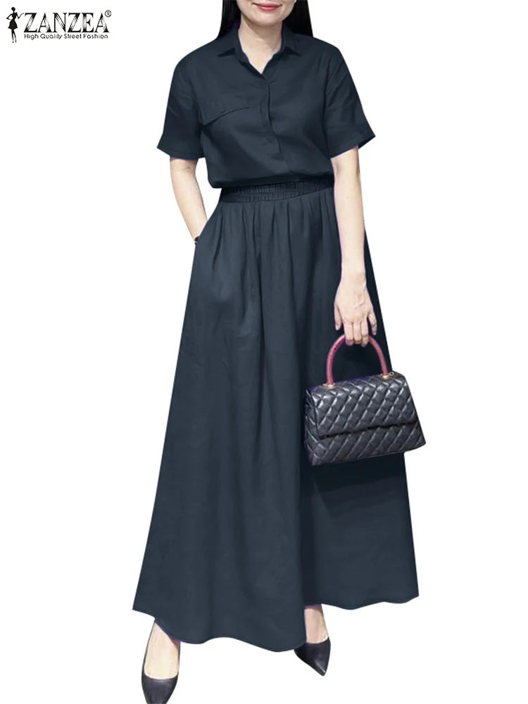 ZANZEA Lapel Short Sleeve Shirts Women's 2pcs Suits Solid Color Fashion Elegant Casual Skirt Sets A-line Long Skirts Outfits
ZANZEA Lapel Short Sleeve Shirts Women's 2pcs Suits Solid Color Fashion Elegant Casual Skirt Sets A-line Long Skirts Outfits
