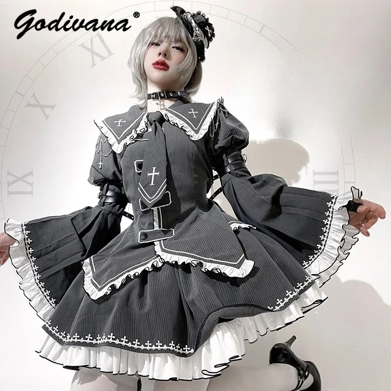 Original Dress Set Goth Women's Y2K Subculture Ruffled Flare Sleeve Sailor Collar Slim Shirt Top Tutu Skirt 2 Piece Set Outfits
Original Dress Set Goth Women's Y2K Subculture Ruffled Flare Sleeve Sailor Collar Slim Shirt Top Tutu Skirt 2 Piece Set Outfits