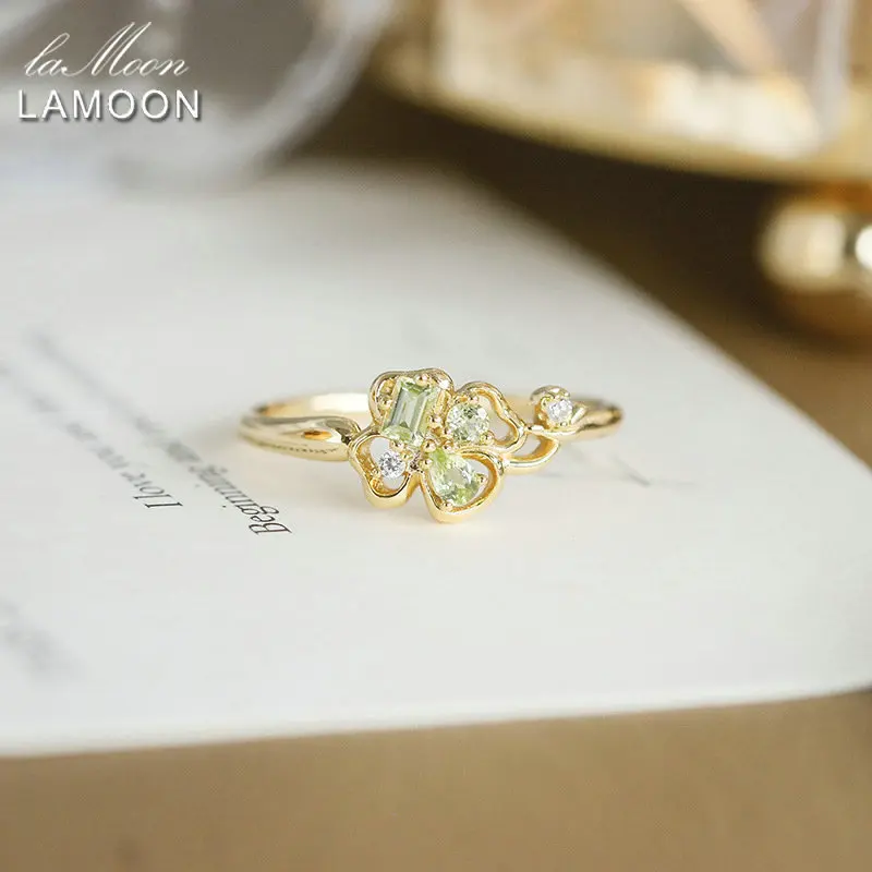 LAMOON Natural Peridot Gemstone Ring For Women Cute Lucky Four Leaf Clover 925 Sterling Silver Gold Plated Fine Jewelry Gift
LAMOON Natural Peridot Gemstone Ring For Women Cute Lucky Four Leaf Clover 925 Sterling Silver Gold Plated Fine Jewelry Gift