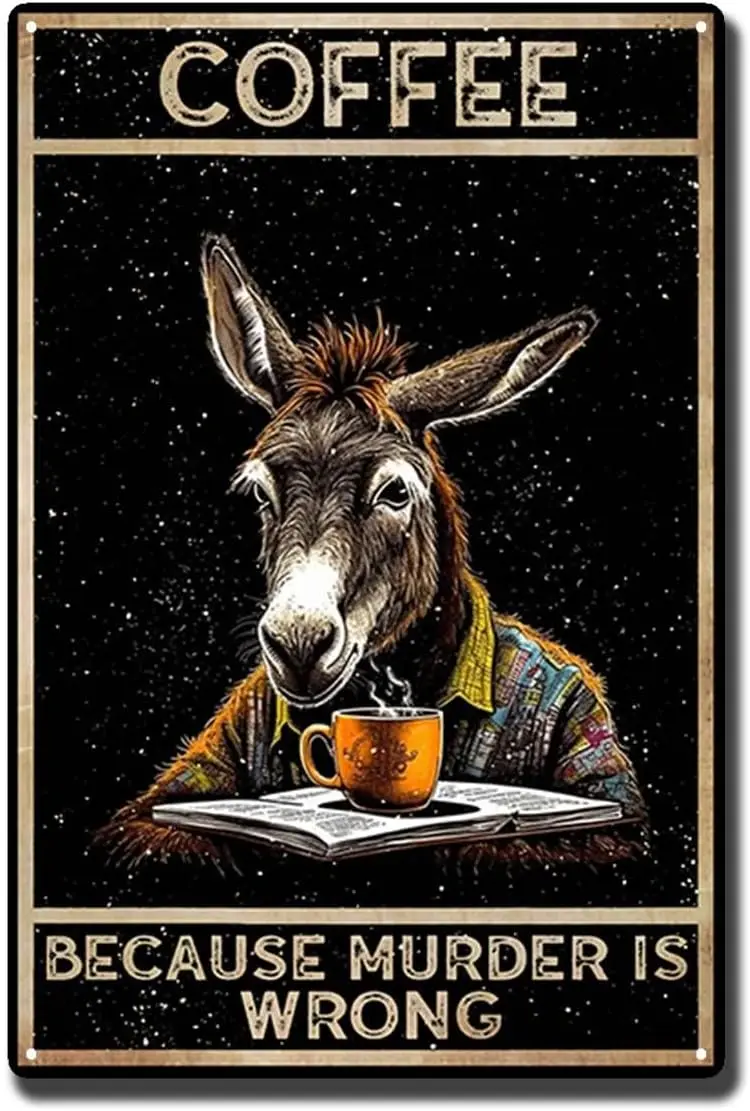 Retro Tin Sign Coffee Because Murder Is Wrong Donkey Vintage Sign Funny Bar Coffee Sign for Kitchen Farm Garden Garage 12x8 Inch
Retro Tin Sign Coffee Because Murder Is Wrong Donkey Vintage Sign Funny Bar Coffee Sign for Kitchen Farm Garden Garage 12x8 Inch