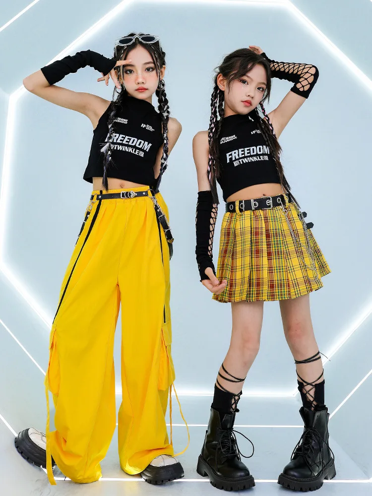 Girls Street Dance Clothing Hip Hop Cool Vest Suit Yellow Pants Plaid Skirt Cheerleading Performance Costume Kpop Stage Outfits
Girls Street Dance Clothing Hip Hop Cool Vest Suit Yellow Pants Plaid Skirt Cheerleading Performance Costume Kpop Stage Outfits