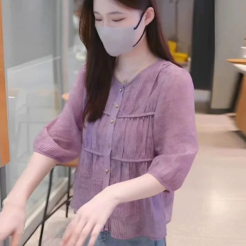 Ele round Ne Thin Chiffon irt Women's Summer 2025 New Sle Faionable Unique Beautiful Small Top Quali Ladies' irt
Ele round Ne Thin Chiffon irt Women's Summer 2025 New Sle Faionable Unique Beautiful Small Top Quali Ladies' irt