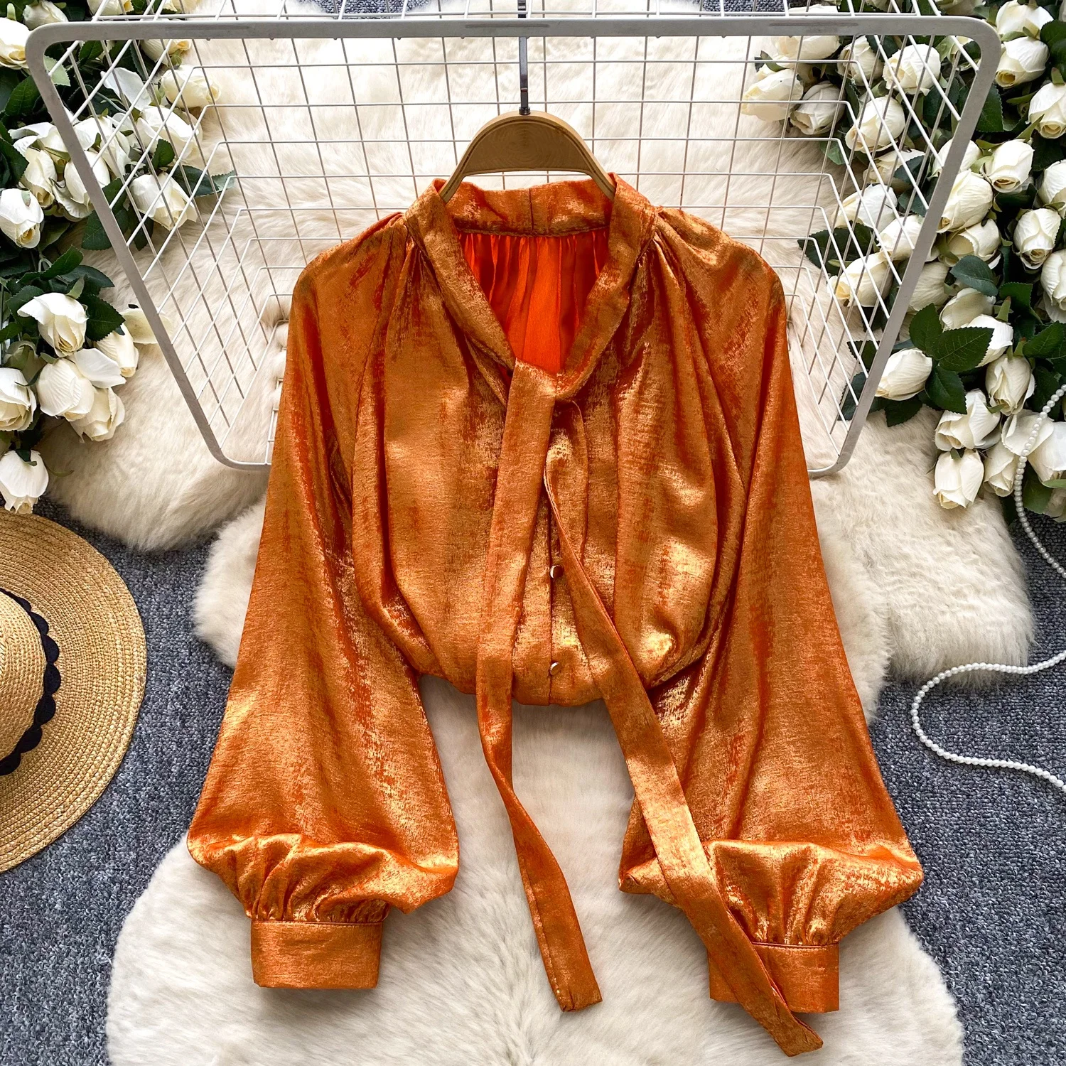 Clothland Women Sweet Metal Color Blouse V Neck Bow Tie Long Sleeve Oversized Shirt Loose Shiny Tops Blusa LB383
Clothland Women Sweet Metal Color Blouse V Neck Bow Tie Long Sleeve Oversized Shirt Loose Shiny Tops Blusa LB383