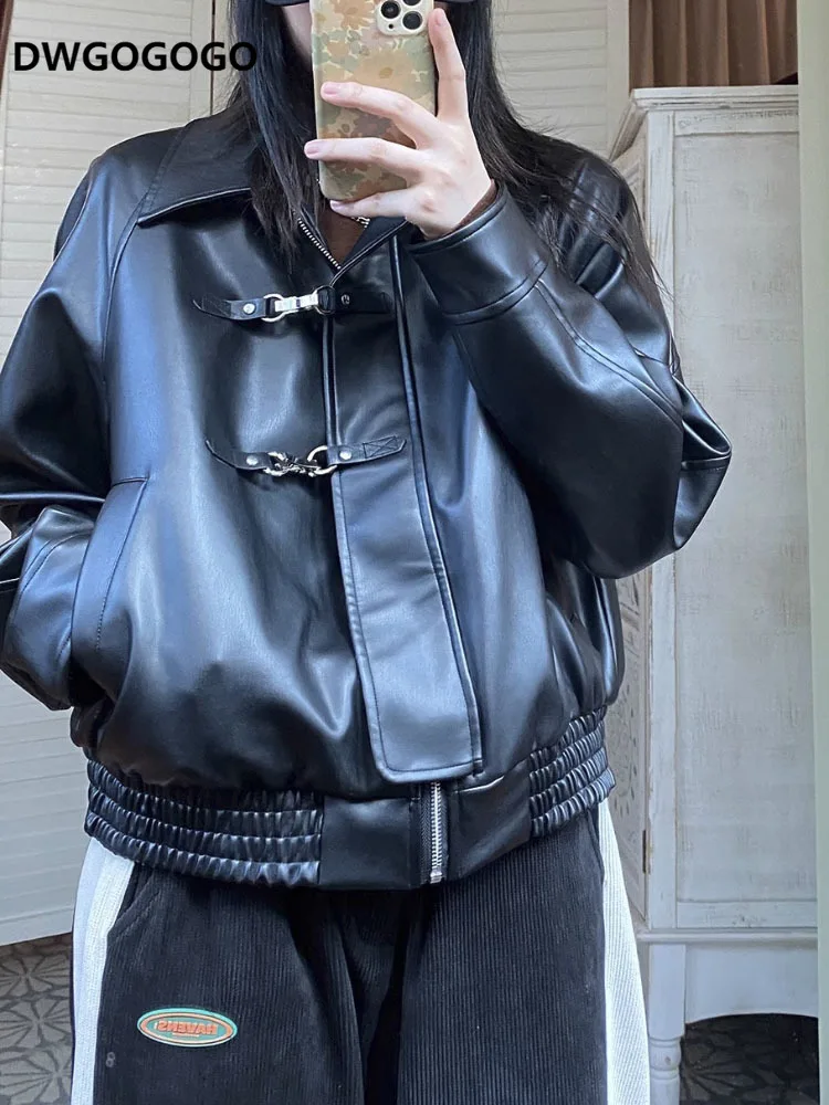 New Women Faux Leather Jacket Biker Coat Turndown Collar PU Motorcycle Jackets Loose Streetwear Outerwear
New Women Faux Leather Jacket Biker Coat Turndown Collar PU Motorcycle Jackets Loose Streetwear Outerwear