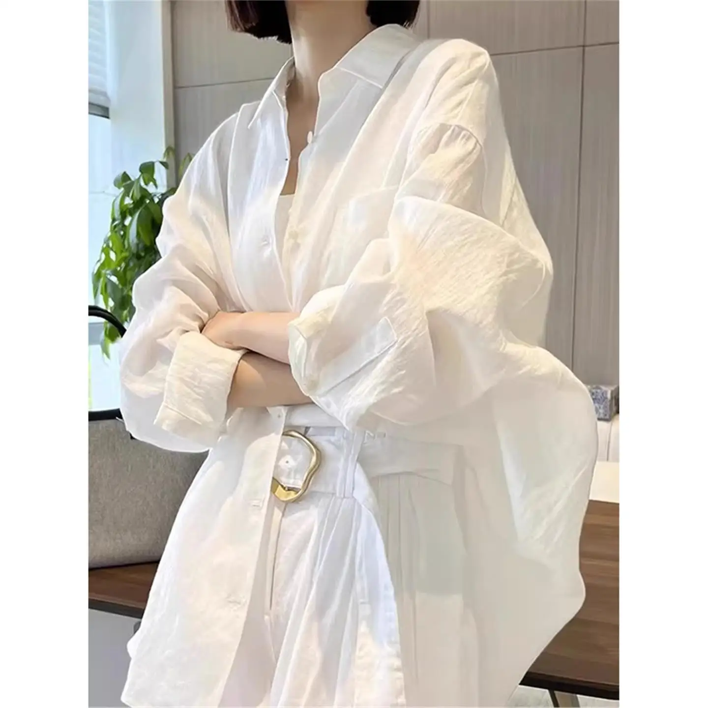Loose Long Sve irt Brand Buttoned Spring Summer Faionable Sun Protection Open Cardigan Polyester Fiber Women's Top
Loose Long Sve irt Brand Buttoned Spring Summer Faionable Sun Protection Open Cardigan Polyester Fiber Women's Top