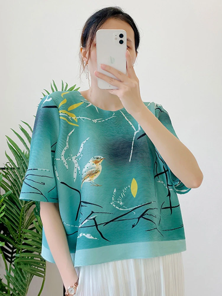 Printing Pleated T-shirt 2022 Summer Women O Neck Short Sleeve Comfortable Fabrics Loose Folds Tops Fashion Trend
Printing Pleated T-shirt 2022 Summer Women O Neck Short Sleeve Comfortable Fabrics Loose Folds Tops Fashion Trend