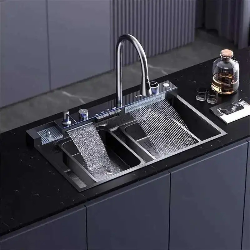 Thickened 304 Stainless Steel Sink Creative Waterfall Kitchen Sink Large Capacity Single Slot Digital Display Dish Washbasin W
Thickened 304 Stainless Steel Sink Creative Waterfall Kitchen Sink Large Capacity Single Slot Digital Display Dish Washbasin W