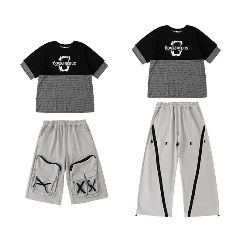 Boys Hip Hop Clothing Faux two-piece Top Gray Shorts Pants Poppin Dance Costume Girls Kpop Dance Suit Stage Show
Boys Hip Hop Clothing Faux two-piece Top Gray Shorts Pants Poppin Dance Costume Girls Kpop Dance Suit Stage Show