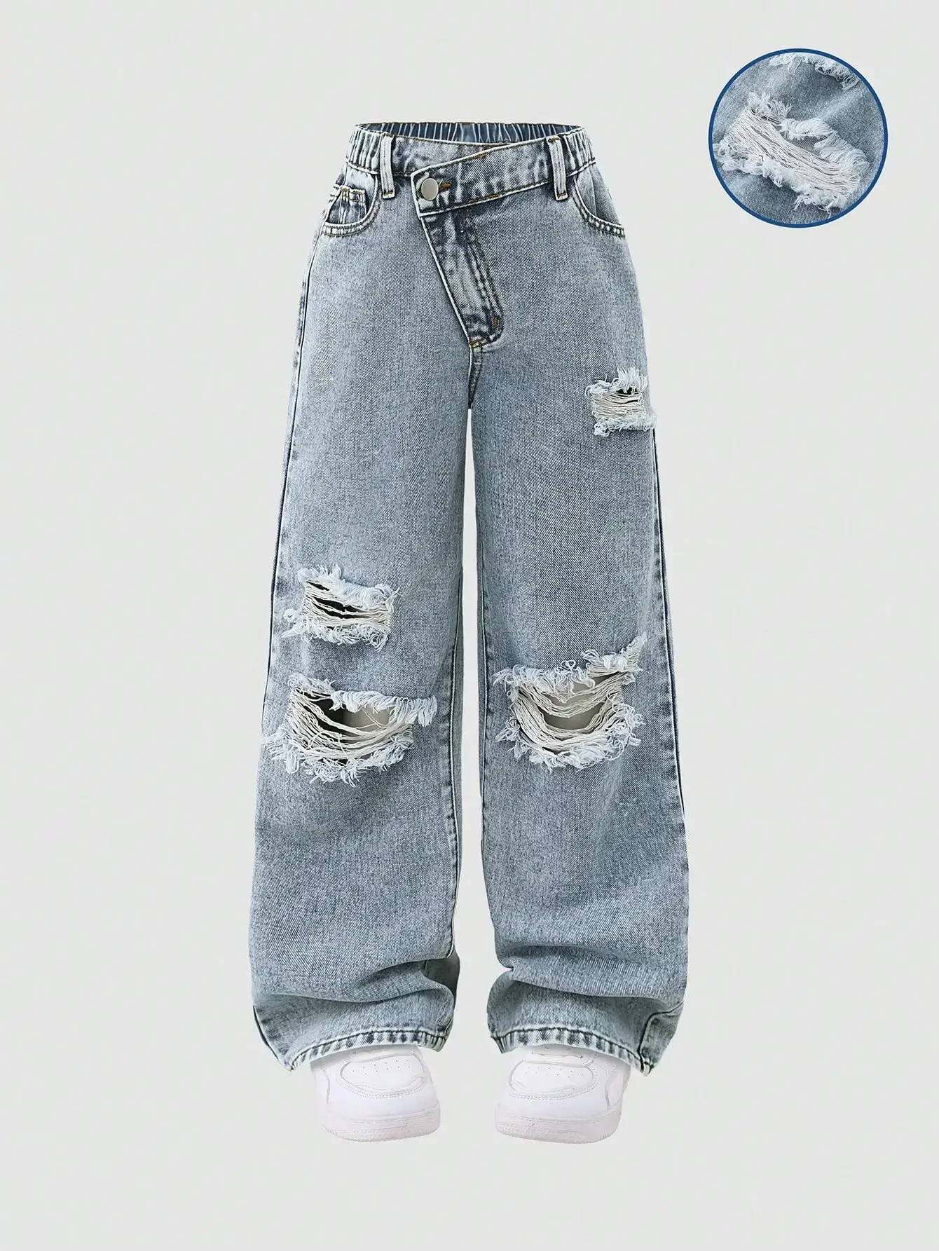 Light Wash Blue Distressed Wide Leg Jeans For Women Casual Streetwear
Light Wash Blue Distressed Wide Leg Jeans For Women Casual Streetwear