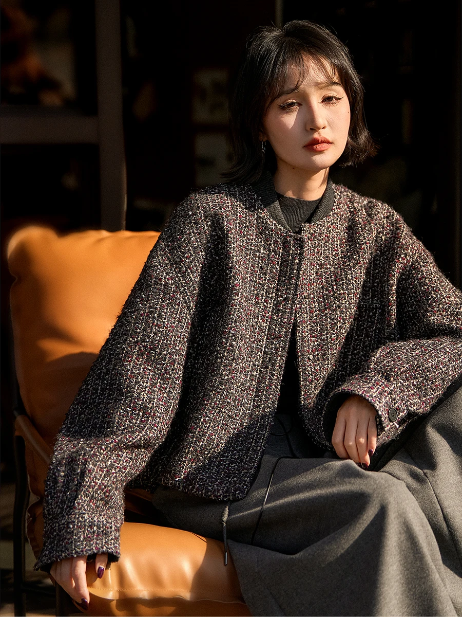 Romantic k Tone ey Purple Texture Woolen Baseball Collar Coat Ladies' Warm ort Outerwear Casual Chic Sle
Romantic k Tone ey Purple Texture Woolen Baseball Collar Coat Ladies' Warm ort Outerwear Casual Chic Sle