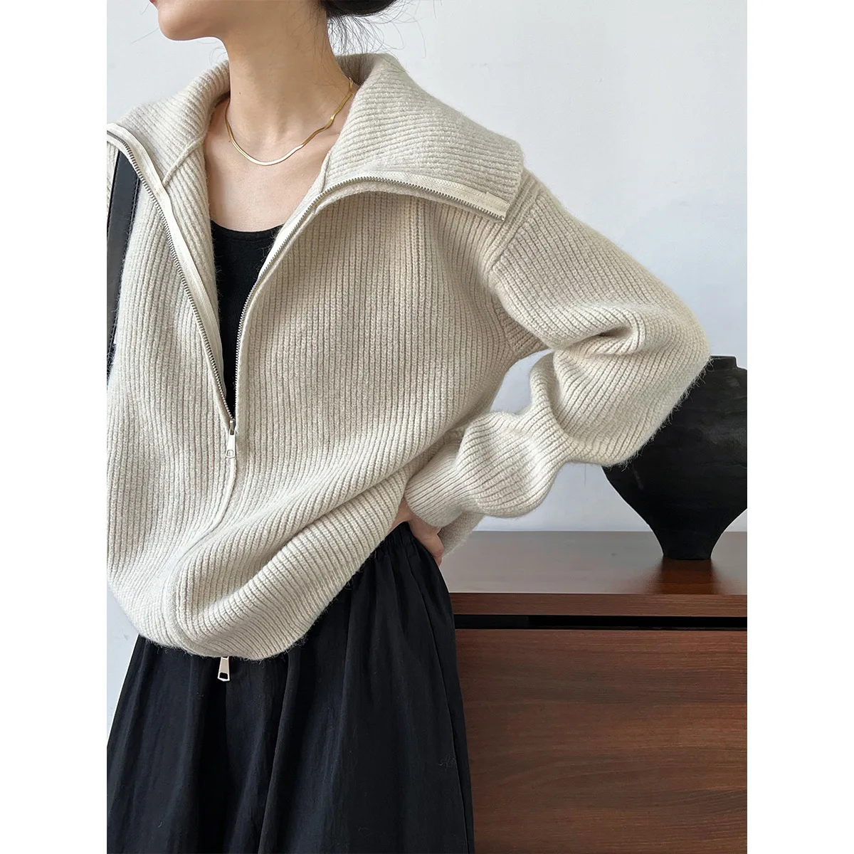 Casual Polo Collar Standing Collar Two Pieces~autumn and Winter New Lazy Double Zipper Knitted Sweater Cardigan Coat Women's Ss3
Casual Polo Collar Standing Collar Two Pieces~autumn and Winter New Lazy Double Zipper Knitted Sweater Cardigan Coat Women's Ss3