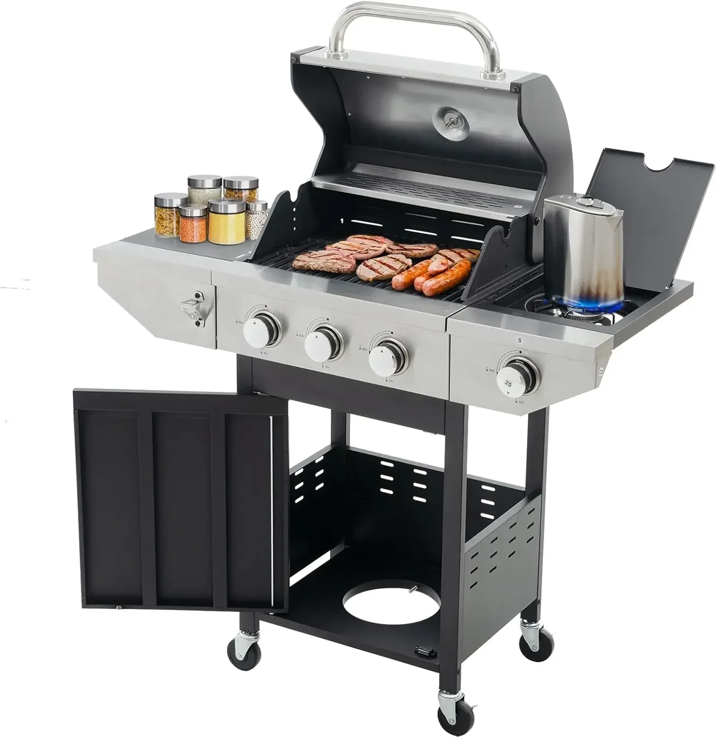 3-Burners Propane Gas Grill Outdoor with Side Burner & Thermometer, Stainless Steel Propane Grill for Outdoor BBQ and Camping,
3-Burners Propane Gas Grill Outdoor with Side Burner & Thermometer, Stainless Steel Propane Grill for Outdoor BBQ and Camping,
