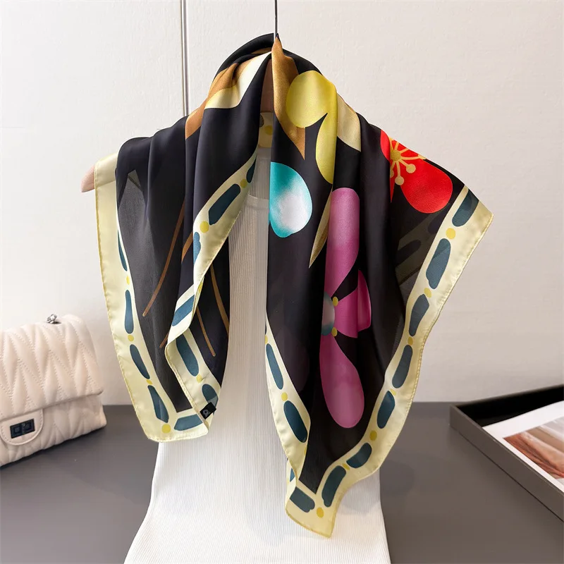 Красочный цветочный принт, женский шейный шарф, мягкий атлас, женские квадратные шарфы для волос, платок, повязка на голову, шали, шейный платок, бандана
Красочный цветочный принт, женский шейный шарф, мягкий атлас, женские квадратные шарфы для волос, платок, повязка на голову, шали, шейный платок, бандана