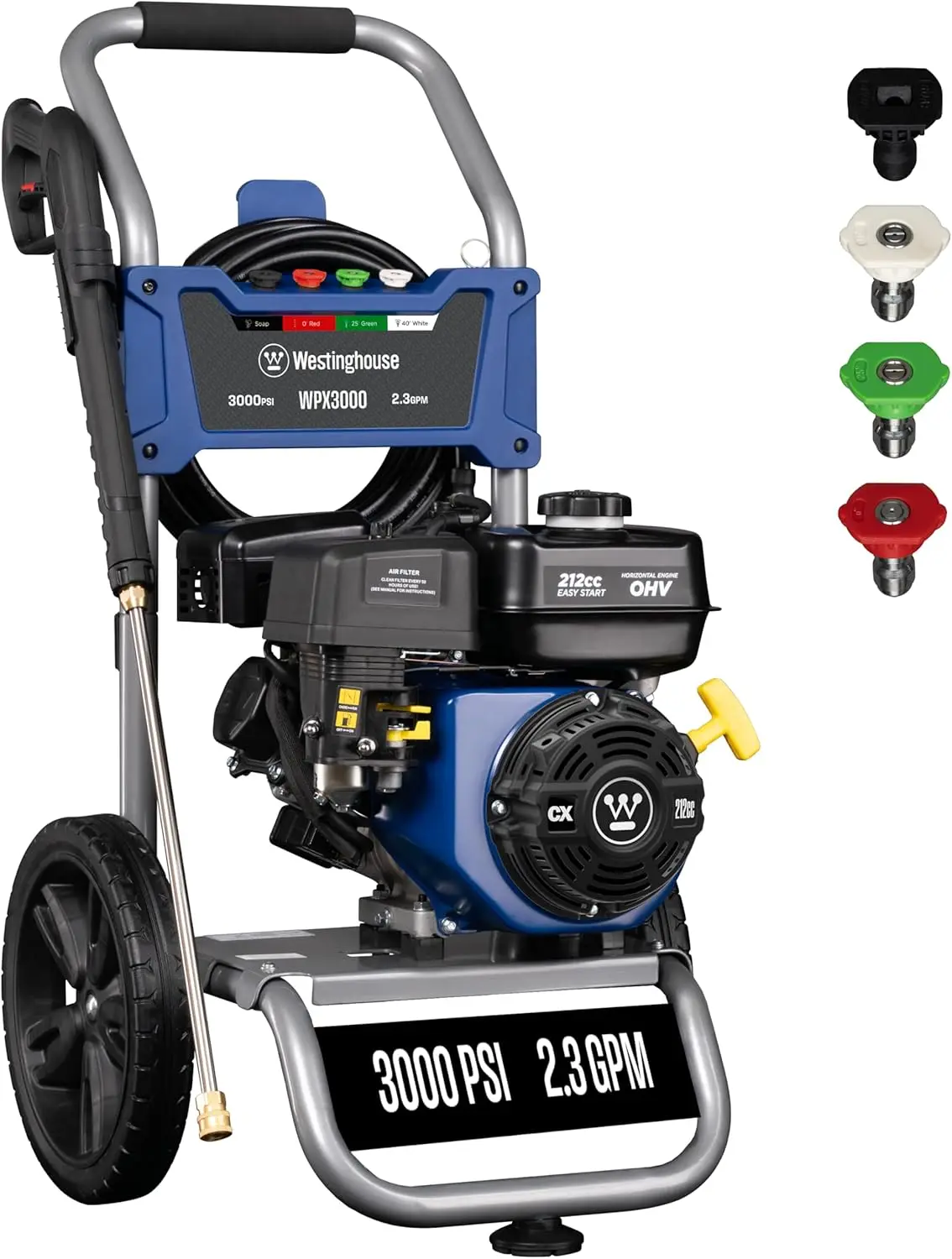 WPX3000 Gas Pressure Washer, 3000 PSI and 2.3 GPM, Spray Gun and Wand, 4 Nozzle Set
WPX3000 Gas Pressure Washer, 3000 PSI and 2.3 GPM, Spray Gun and Wand, 4 Nozzle Set