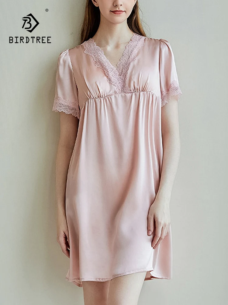 BirdTree, 16MM 100%Real Silk Lace Nightgown, Women Short Sleeve With Chest Pads, Elegant Pajama Dress, 2024 Summer P45067QC
BirdTree, 16MM 100%Real Silk Lace Nightgown, Women Short Sleeve With Chest Pads, Elegant Pajama Dress, 2024 Summer P45067QC