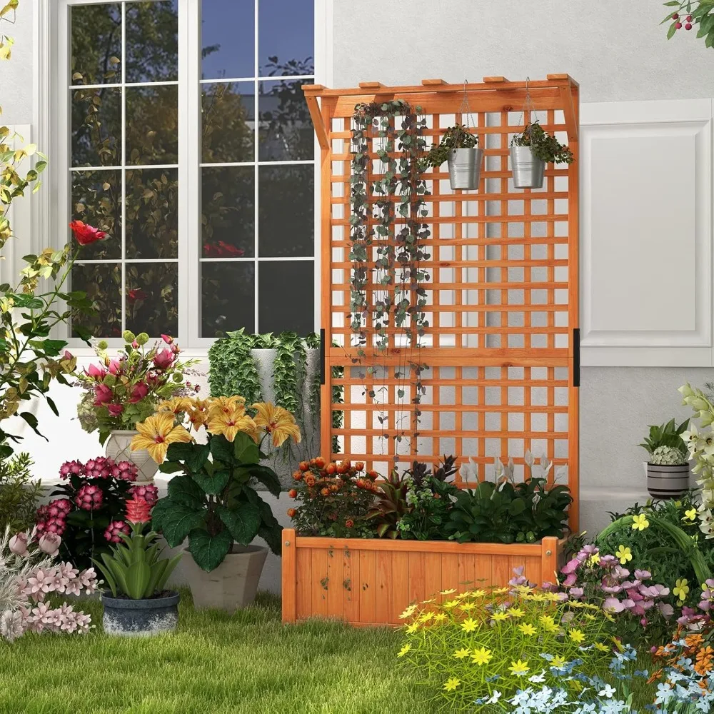 Raised Garden Bed with Trellis & Roof, 72.5" Wooden Garden Bed, High Trellis for Plant Flower Climbing Pot Hanging, Customized
Raised Garden Bed with Trellis & Roof, 72.5" Wooden Garden Bed, High Trellis for Plant Flower Climbing Pot Hanging, Customized