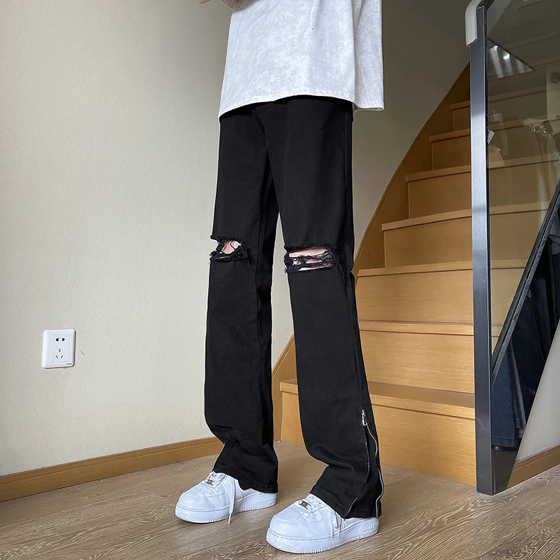 Casual Straight Leg Men's Jeans Zipper Knee Hole Design Wear Resistant Long Trousers Youth Fashion Autumn Season Wear
Casual Straight Leg Men's Jeans Zipper Knee Hole Design Wear Resistant Long Trousers Youth Fashion Autumn Season Wear