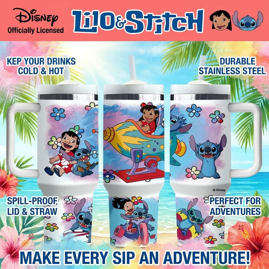 1pc 40oz Lilo & Stitch Stainless Steel Water Bottle Insulated Tumbler Cup for Hot & Cold Drinks with Handle & Straw Daily Use
1pc 40oz Lilo & Stitch Stainless Steel Water Bottle Insulated Tumbler Cup for Hot & Cold Drinks with Handle & Straw Daily Use
