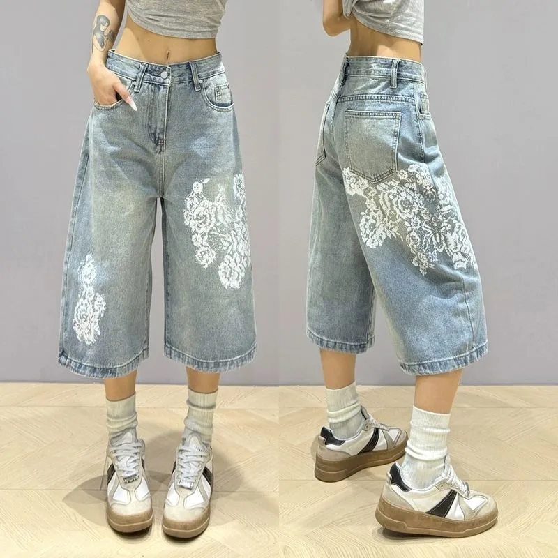 Y2K American Vintage Heavy Industry Lace Printed Jeans Women High Street Design Feels Loose And Slim Seven-point Wide-leg Pants
Y2K American Vintage Heavy Industry Lace Printed Jeans Women High Street Design Feels Loose And Slim Seven-point Wide-leg Pants