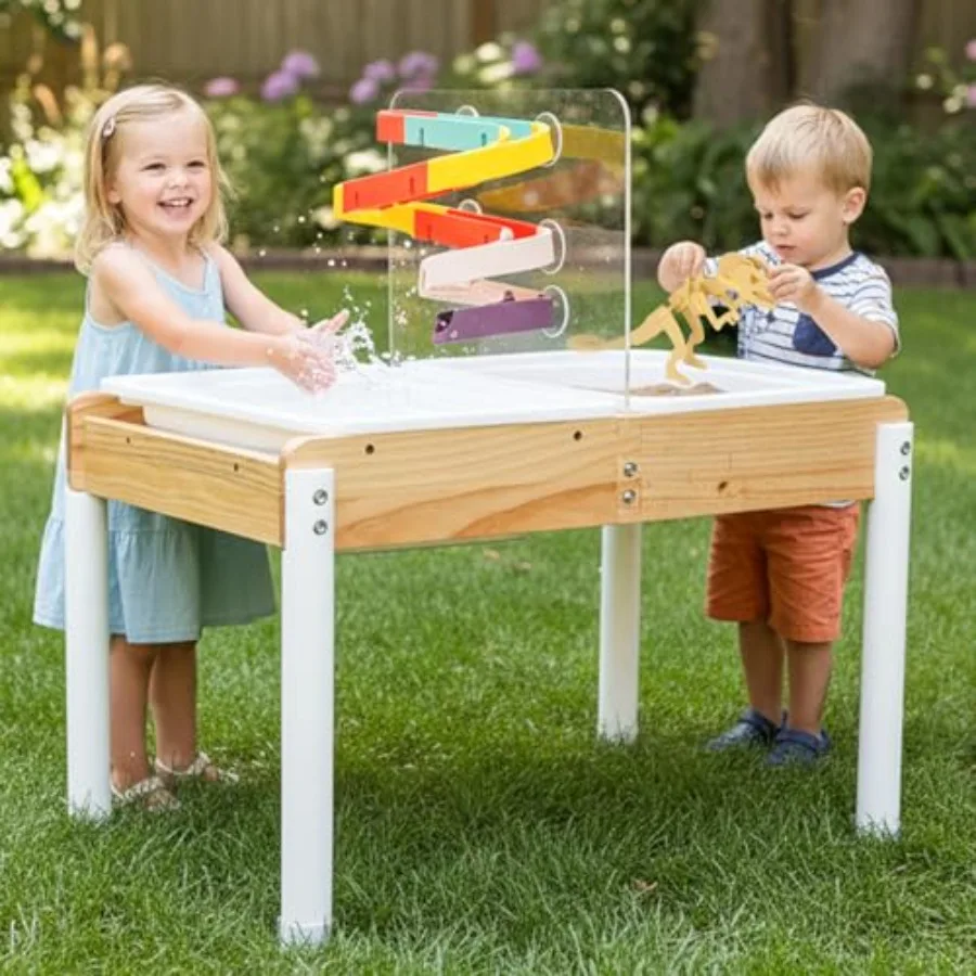 Outdoor sand and water table for toddlers, wooden sensory play activity table in natural wood color with dinosaur puzzle, 2 col
Outdoor sand and water table for toddlers, wooden sensory play activity table in natural wood color with dinosaur puzzle, 2 col
