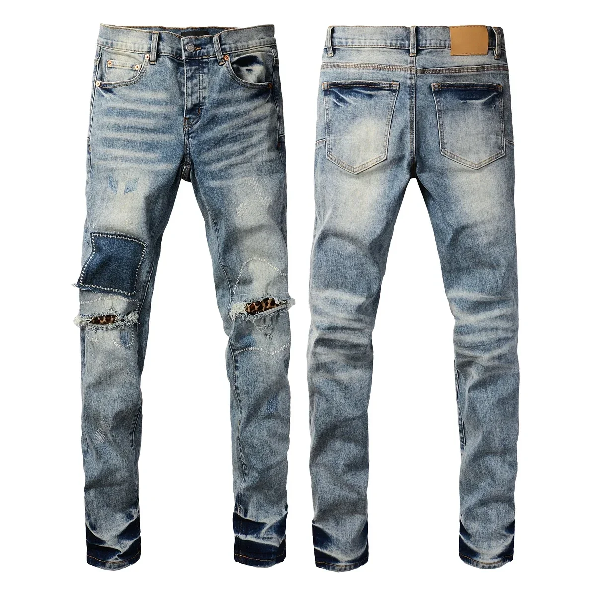 Men's Purple Jeans Light Blue Distressed American Streetwear High Street Skinny Button Fly Ripped Holes Patchworks Jeans
Men's Purple Jeans Light Blue Distressed American Streetwear High Street Skinny Button Fly Ripped Holes Patchworks Jeans