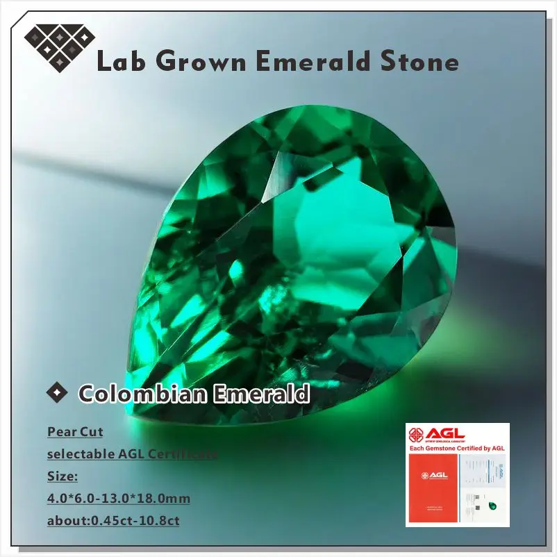 Top Lab Grown Colombian Emerald Stone Hydrothermal Hand-cutting Pear Cut Synthetic Emerald Stone With AGL Certificate
Top Lab Grown Colombian Emerald Stone Hydrothermal Hand-cutting Pear Cut Synthetic Emerald Stone With AGL Certificate