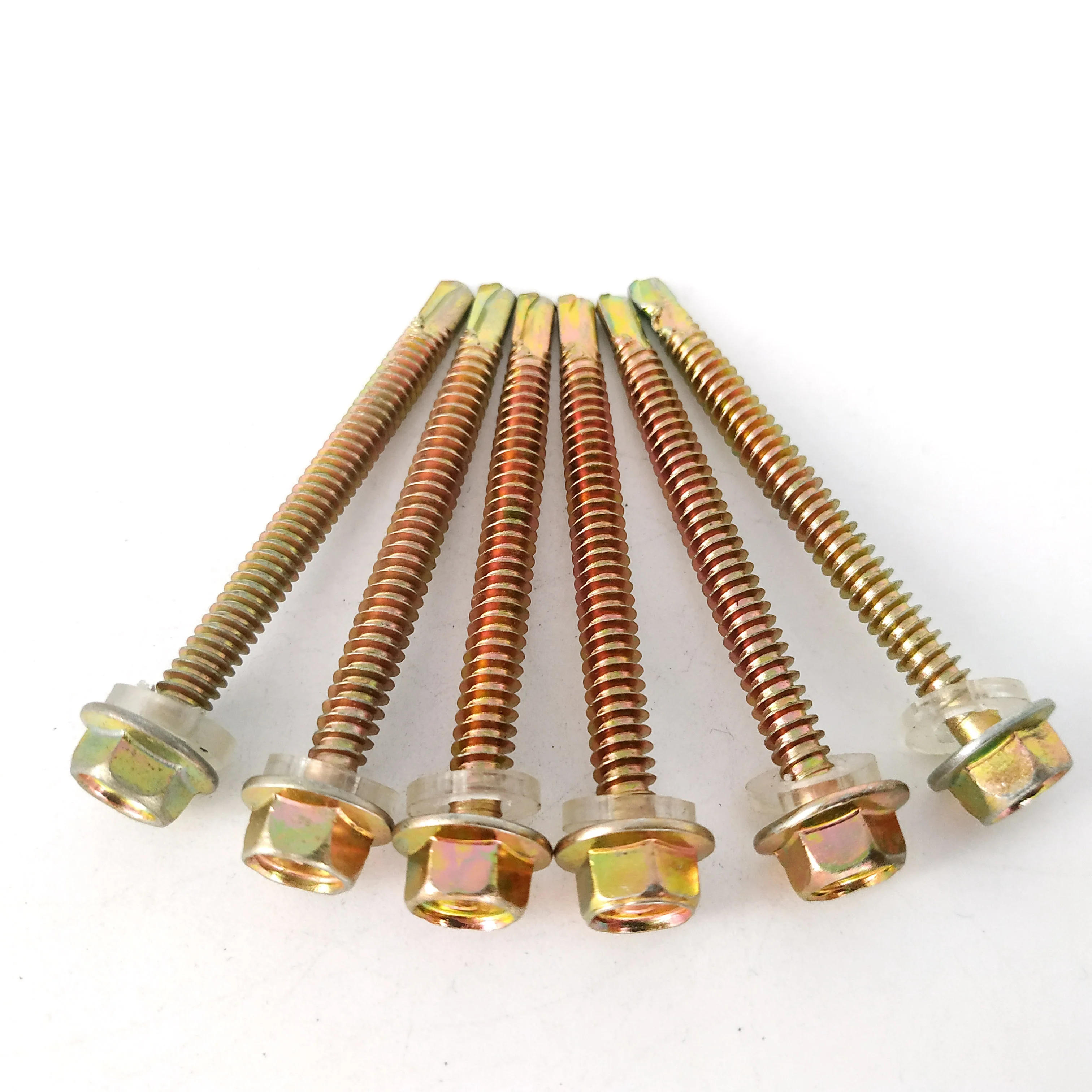 Wood Screws Yellow Zinc Plating Hex Head Self Drilling Screws SDS with white PVC washer Construction Screw 
Wood Screws Yellow Zinc Plating Hex Head Self Drilling Screws SDS with white PVC washer Construction Screw