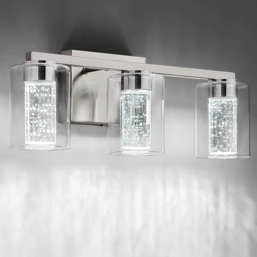 3Light Brushed Nickel Vanity Light with 3 Color Modes 3000K 4000K 6000K, Eye Protection LED Bathroom Light Fixture, Dimmable Mod
3Light Brushed Nickel Vanity Light with 3 Color Modes 3000K 4000K 6000K, Eye Protection LED Bathroom Light Fixture, Dimmable Mod