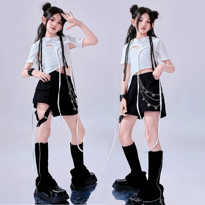Girls Kpop Stage Outfit Jazz Dance Stage Costume White Crop Top Black Shorts Fashion Show Clothing Children Streetwear AMY1944
Girls Kpop Stage Outfit Jazz Dance Stage Costume White Crop Top Black Shorts Fashion Show Clothing Children Streetwear AMY1944
