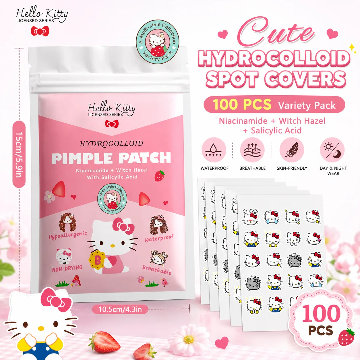 100PCS hello kitty Acne patches, facial acne patches, hydrogel acne removal patches, concealer
100PCS hello kitty Acne patches, facial acne patches, hydrogel acne removal patches, concealer