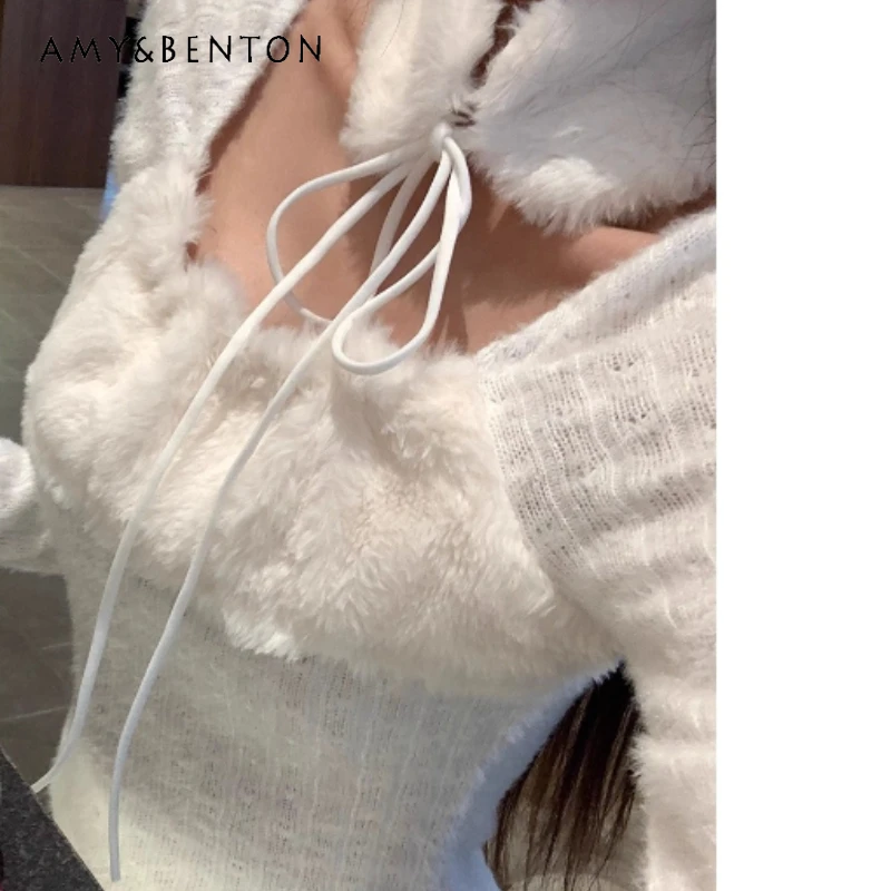 French Design Furry Splicing Long Sleeve Women's T-Shirt Autumn Winter Slimming Off-Shoulder Versatile Bottoming Shirt Ladies
French Design Furry Splicing Long Sleeve Women's T-Shirt Autumn Winter Slimming Off-Shoulder Versatile Bottoming Shirt Ladies