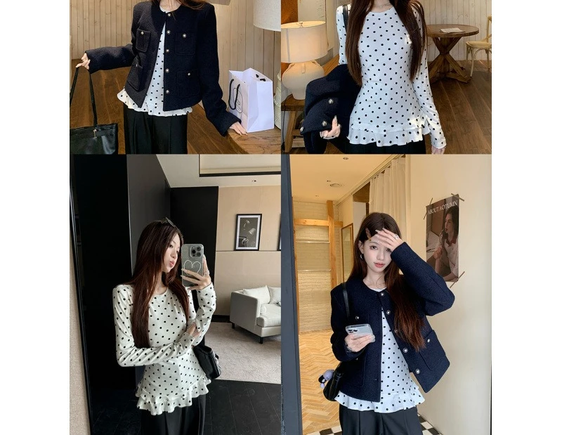 2025 ранняя осень, нежное качество, универсальная облегающая футболка с круглым вырезом, пальто с длинными рукавами в горошек для женщин
2025 ранняя осень, нежное качество, универсальная облегающая футболка с круглым вырезом, пальто с длинными рукавами в горошек для женщин