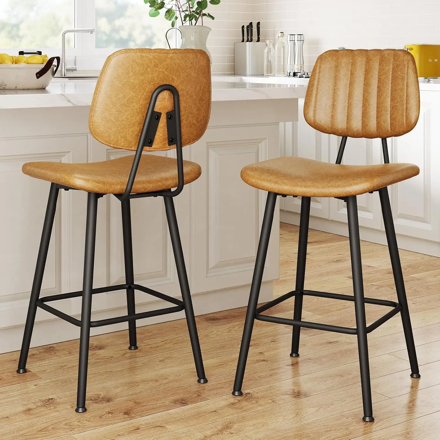 24-Inch Leather Bar Stools Set of 2, Counter Height Barstools with High Backrest,Bar Chairs for Kitchen Island with Heavy Du
24-Inch Leather Bar Stools Set of 2, Counter Height Barstools with High Backrest,Bar Chairs for Kitchen Island with Heavy Du