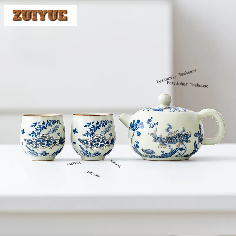 Hand Painted Blue-and-white Fish Tea Set Complete Set Boutique Tea Ceremony Set Teapot And Tea Cup Set Teaset Decoration Craft
Hand Painted Blue-and-white Fish Tea Set Complete Set Boutique Tea Ceremony Set Teapot And Tea Cup Set Teaset Decoration Craft