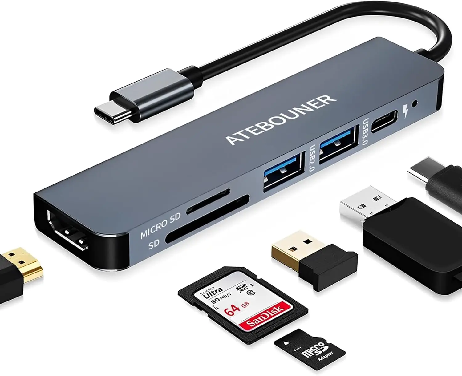 USB-C хаб 6-в-1 с HDMI и поддержкой PD-зарядки для MacBook Pro и устройств Thunderbolt
USB-C хаб 6-в-1 с HDMI и поддержкой PD-зарядки для MacBook Pro и устройств Thunderbolt