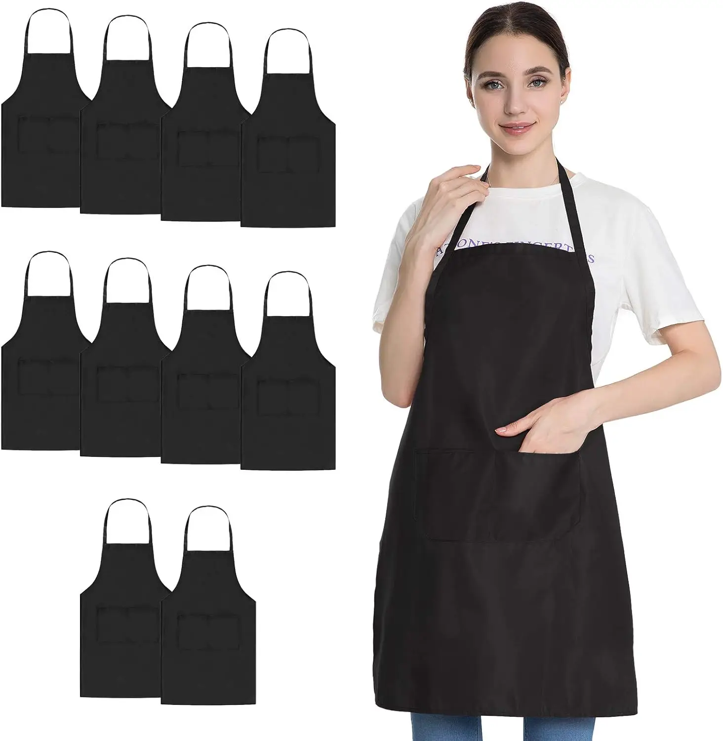 Black Apron with Pockets for Women Men Adult Chef, Set of 10 Bulk Kitchen Aprons for Cooking Baking
Black Apron with Pockets for Women Men Adult Chef, Set of 10 Bulk Kitchen Aprons for Cooking Baking
