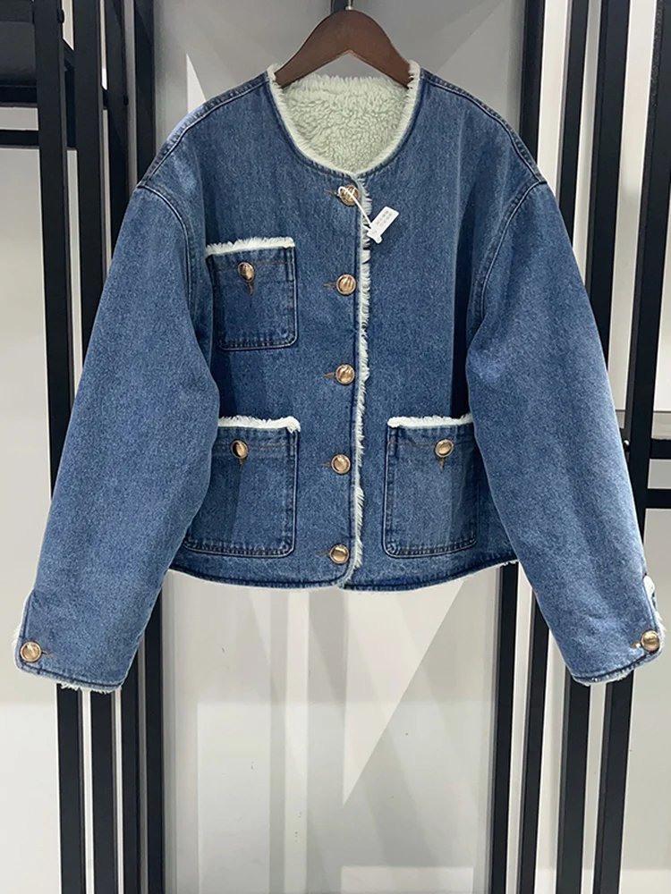 Faionable Thiened Lamb Fur Denim Retro Button round Ne Ladies Jaet Autumn Winter New Arrival French Sle Stand Fi...
Faionable Thiened Lamb Fur Denim Retro Button round Ne Ladies Jaet Autumn Winter New Arrival French Sle Stand Fi...