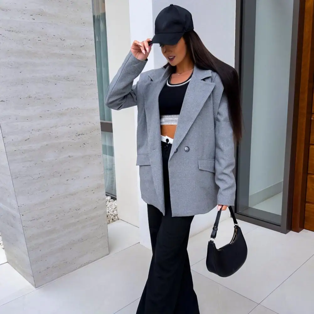 Lapel Long Sleeve Suit Coat Elegant Lapel Suit Coat with Flap Pockets for Women Long Sleeve Business Outwear Solid Color Loose
Lapel Long Sleeve Suit Coat Elegant Lapel Suit Coat with Flap Pockets for Women Long Sleeve Business Outwear Solid Color Loose