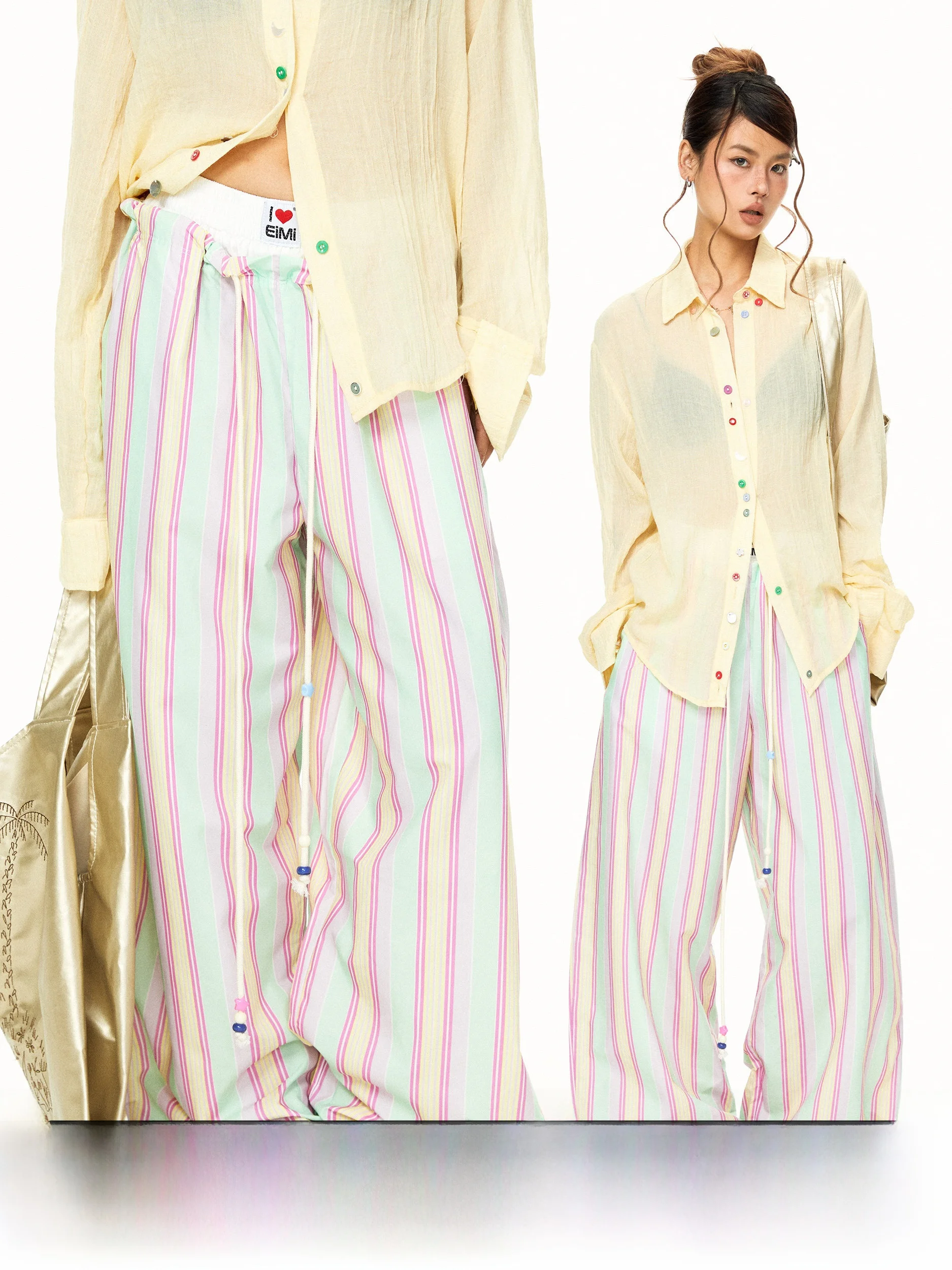 Casual Stripe Wide Leg Straight Cut Summer Pants Women's Loose Drapey Slimming Trousers Vacation Style Drawstring Elastic Waist
Casual Stripe Wide Leg Straight Cut Summer Pants Women's Loose Drapey Slimming Trousers Vacation Style Drawstring Elastic Waist