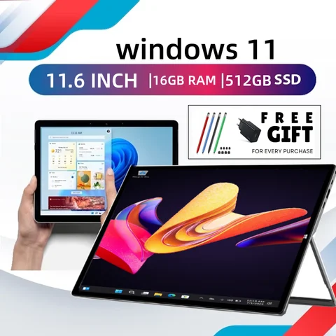 11.6'' 64 Bit Pad1162 N4100 CPU 16GB RAM 512GB ROM WINDOWS 11 Tablet PC  Quad Core 1920 x 1080 Pixel Type-C USB 6000mAh WIFI