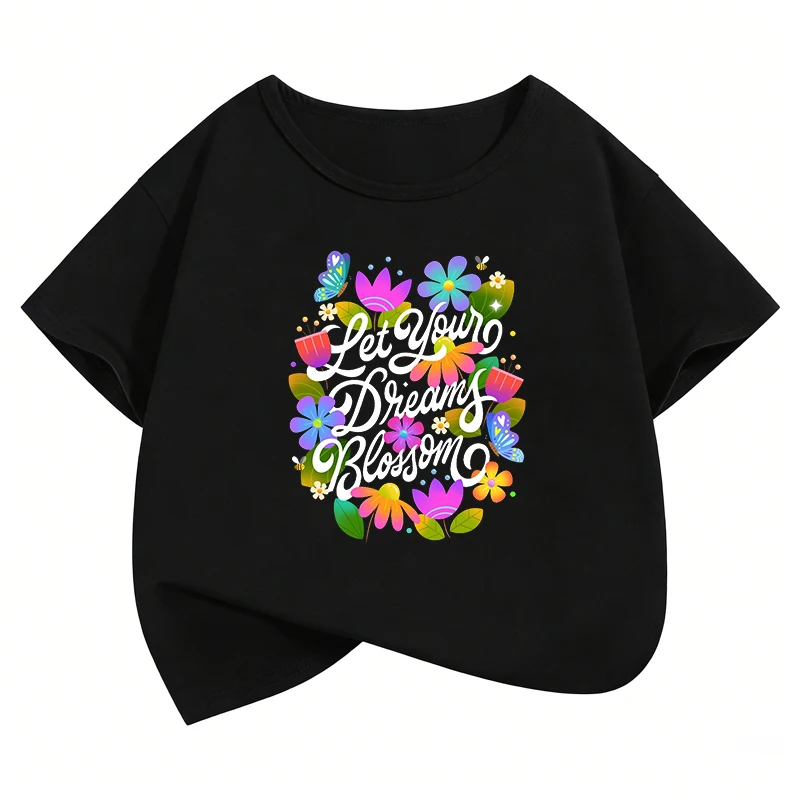 Fun flower letter pattern printed summer children's cute cotton short-sleeved T-shirt top
Fun flower letter pattern printed summer children's cute cotton short-sleeved T-shirt top
