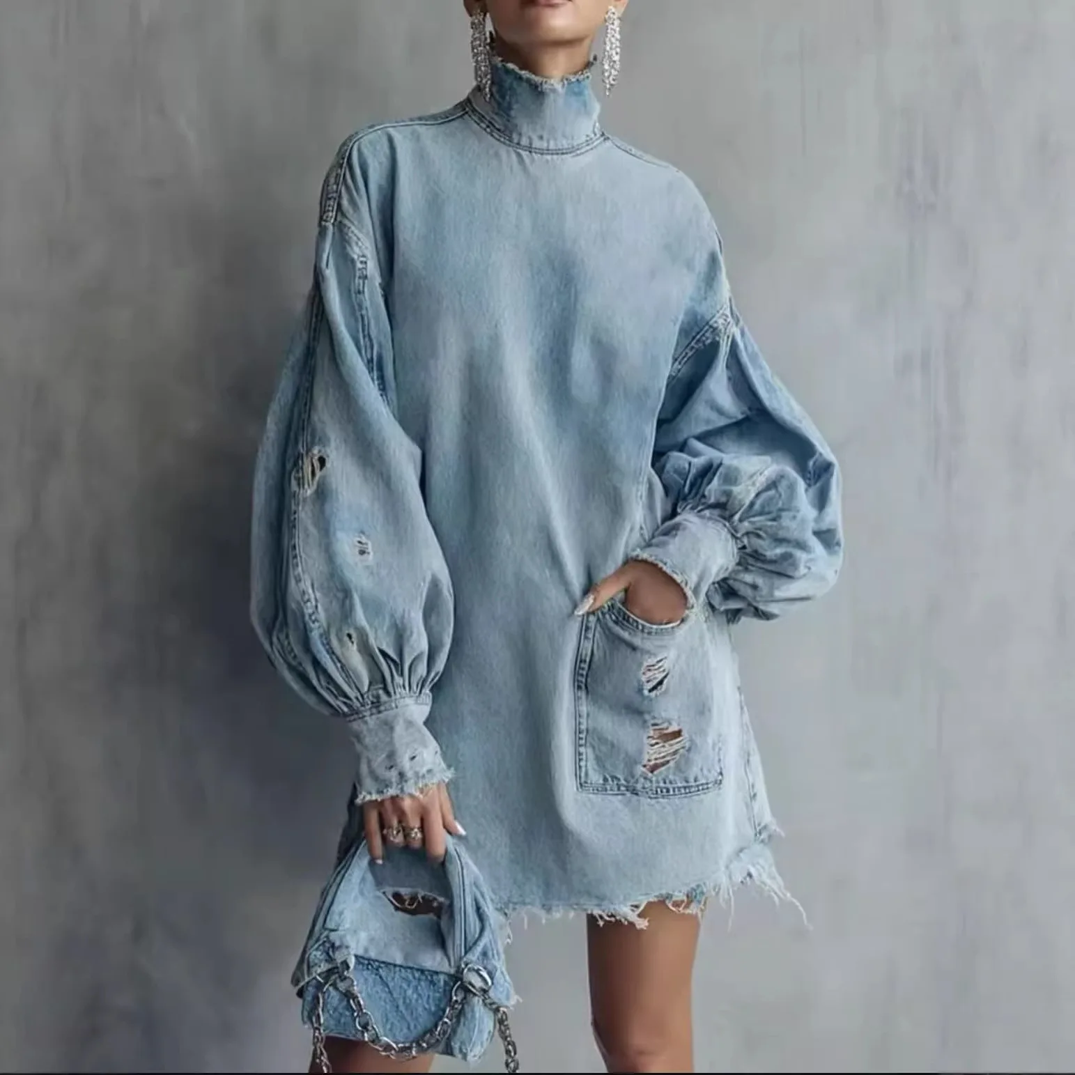 Women's dress 2026 European and American fashion plus size women's long sleeved dress with holes
Women's dress 2026 European and American fashion plus size women's long sleeved dress with holes