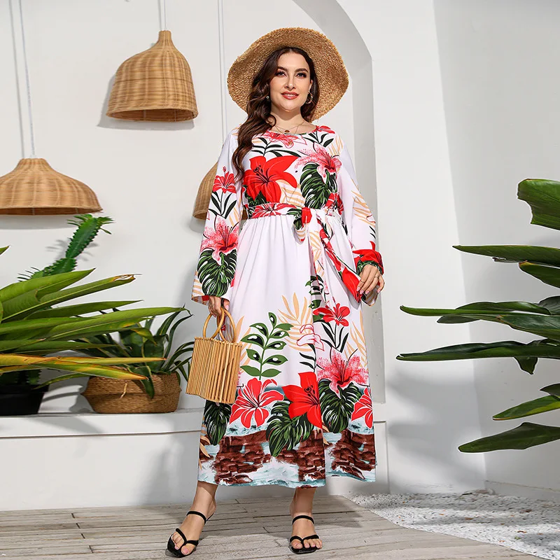 New spring and autumn large size long-sleeved flower dress big pendulum printed long dress 100kg fat high-end temperament elegan
New spring and autumn large size long-sleeved flower dress big pendulum printed long dress 100kg fat high-end temperament elegan